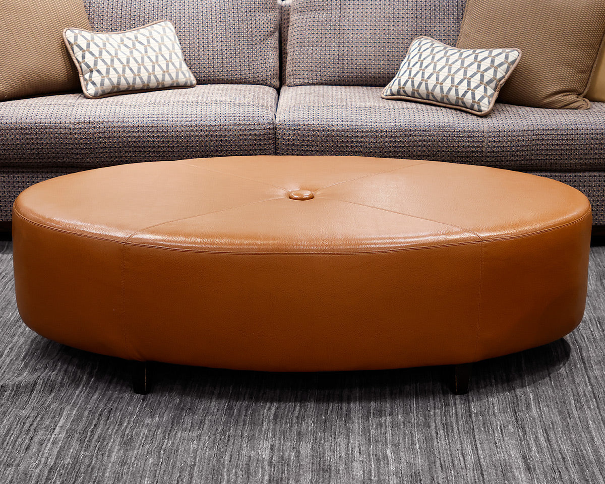 Custom Oval Shaped Leather Ottoman