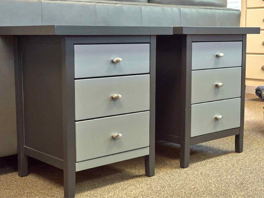 Pair of Two Tone Nightstands in Charcoal & Silver
