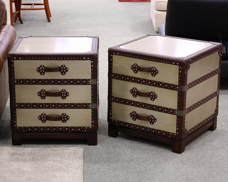 Pair of Hooker Furniture Suit Case Style  Side Tables with 3 Drawers