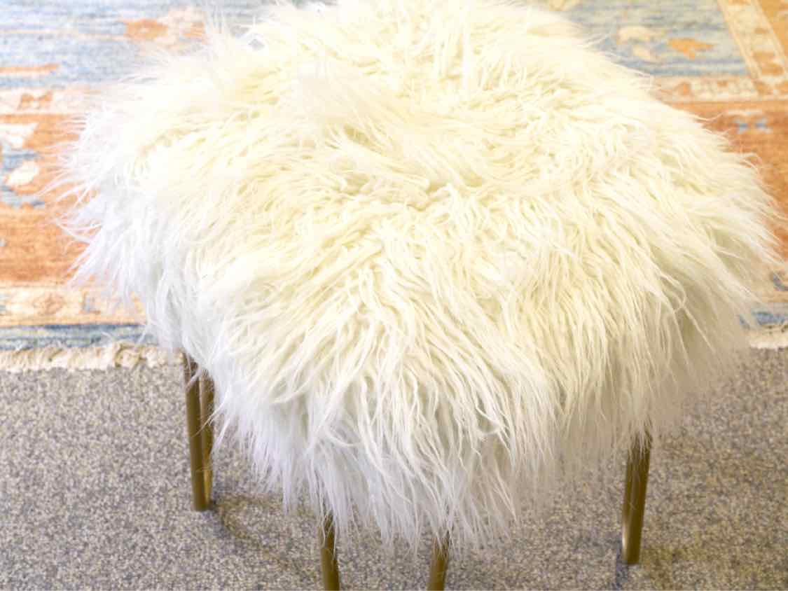 Ivory Faux Fur Stool