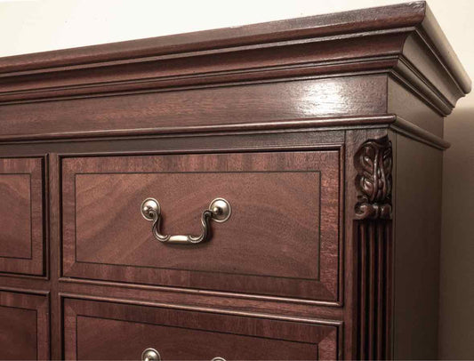Ethan Allen Mahogany 18 Drawer Chest on Chest with Brass Chippendale  Handle