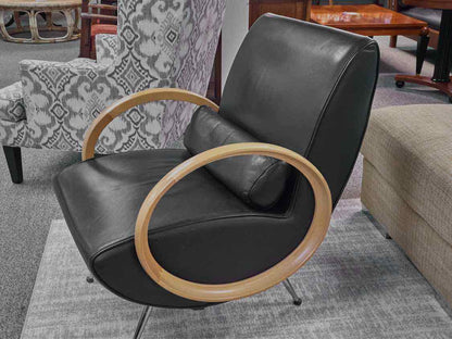 Contemporary Black Leather & Maple Arm Chair