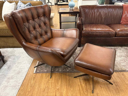 Pottery Barn 'Wells' Swivel Chair + Ottoman
