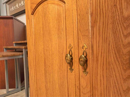 Golden Oak 5 Shelf 2 Raised Panel Doors Bookcase Cabinet