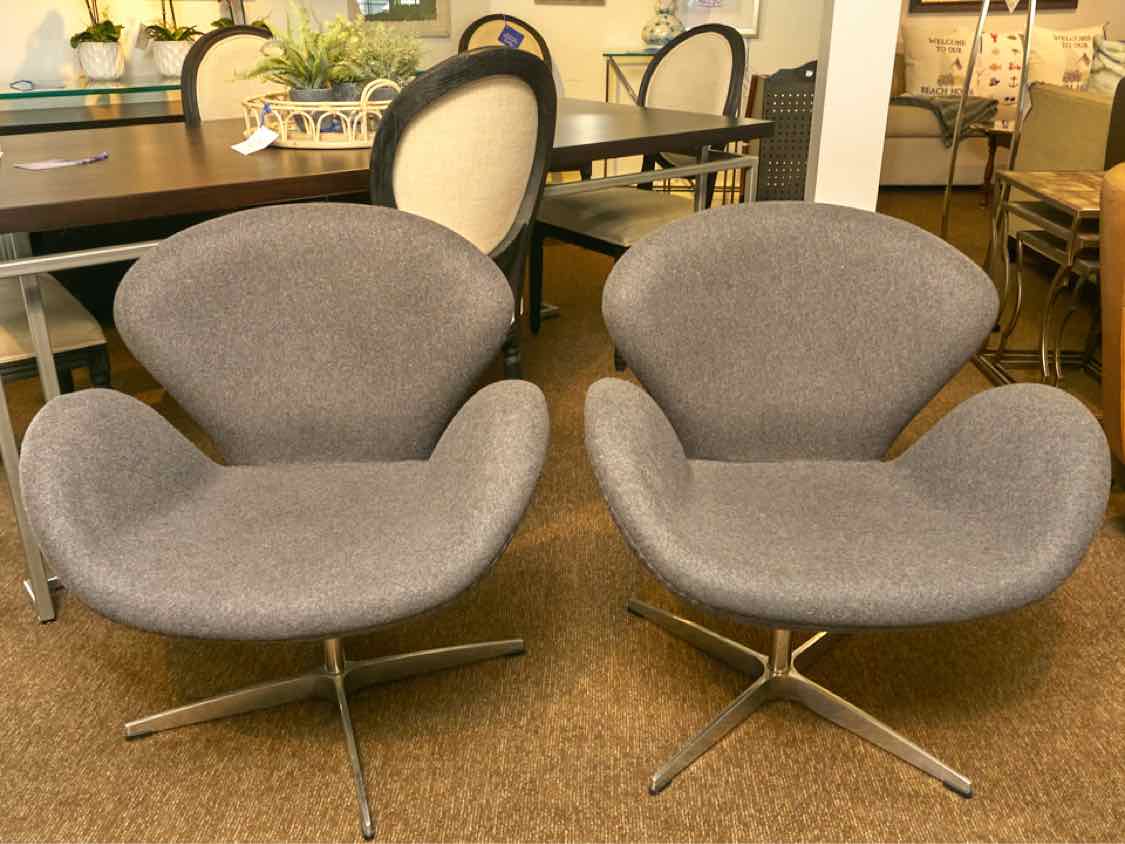 Pair of Grey Felt  Upholstered Swivel  Chairs with Steel Base
