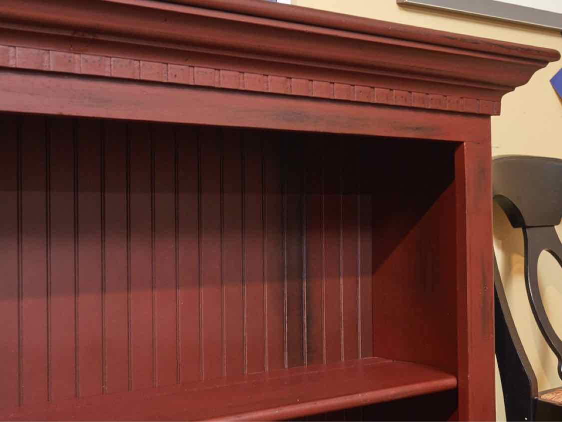 Cranberry Finish 2 Shelf Beadboard Back Bookcase