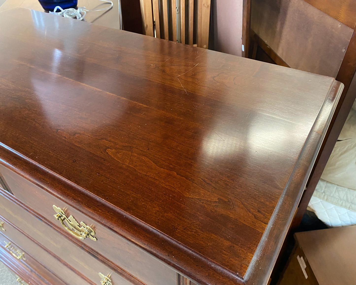 Cherry 7 Drawer Dresser with Gold Hardware