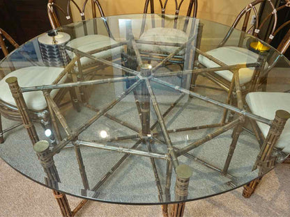 McGuire Glass Top Rattan Bamboo  Table &  8 Chair Set