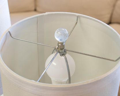 Pair of Stacked Crystal Orb Table Lamps with Drum Shades