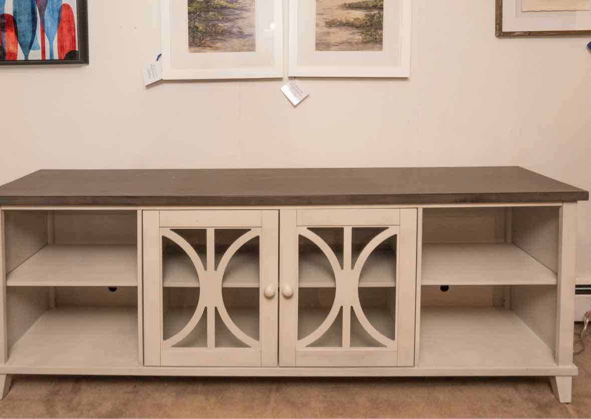 Martin Furniture Washed Gray Finish Gray Top 2 Glass Door 2 Shelf  Console