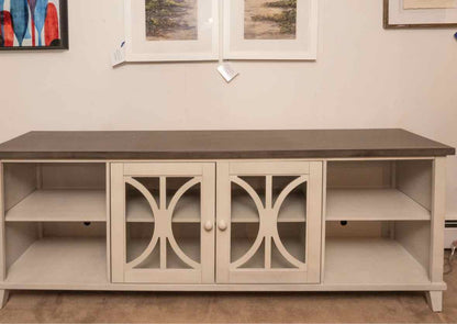 Martin Furniture Washed Gray Finish Gray Top 2 Glass Door 2 Shelf  Console