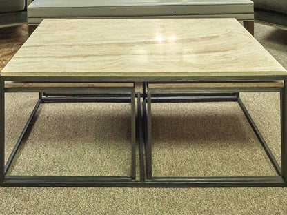 Ethan Allen Cocktail Table with Stone Top & Nested Side Tables