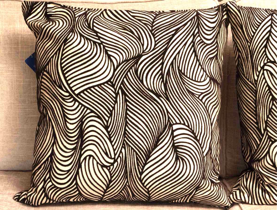 Pair Of Black & Ivory Design Accent Pillows