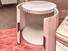 White Washed Oak Round  2 Door  Travertine Insert Accent Table