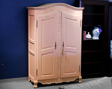Hand Carved Pink Painted Armoire