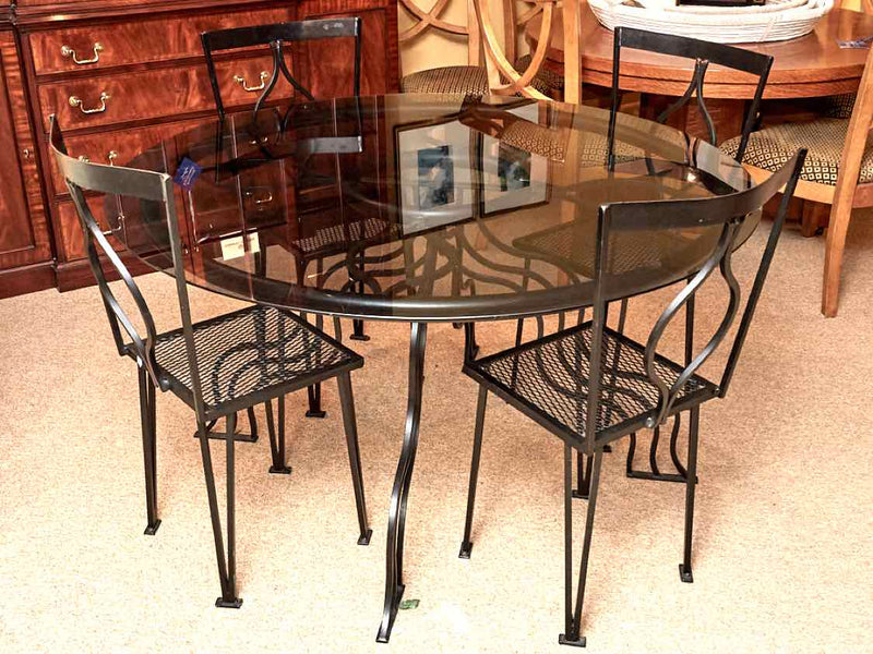 Rod iron glass dining table discount