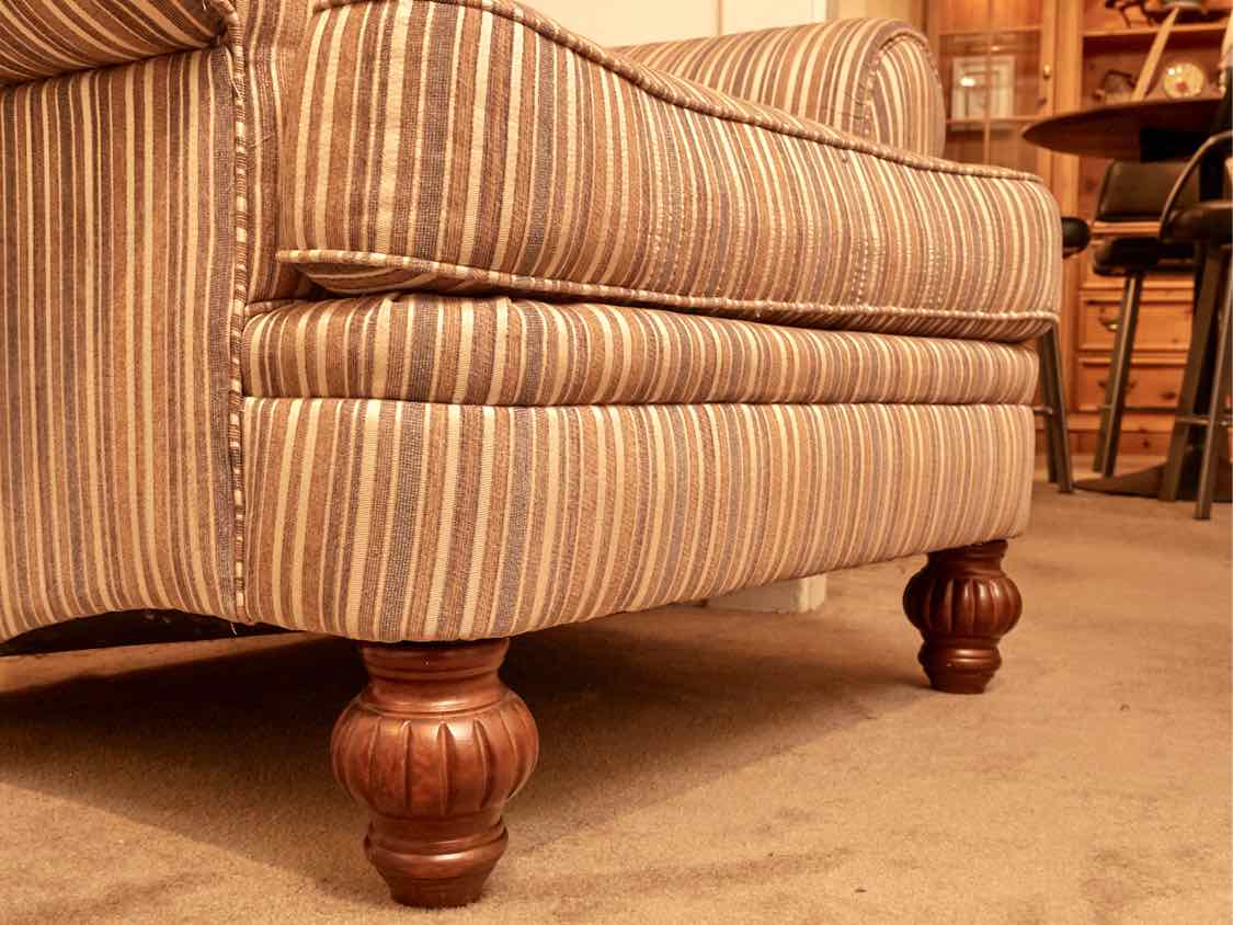 England Inc Earth Tone Stripe Rolled Arm  Chair & Ottoman