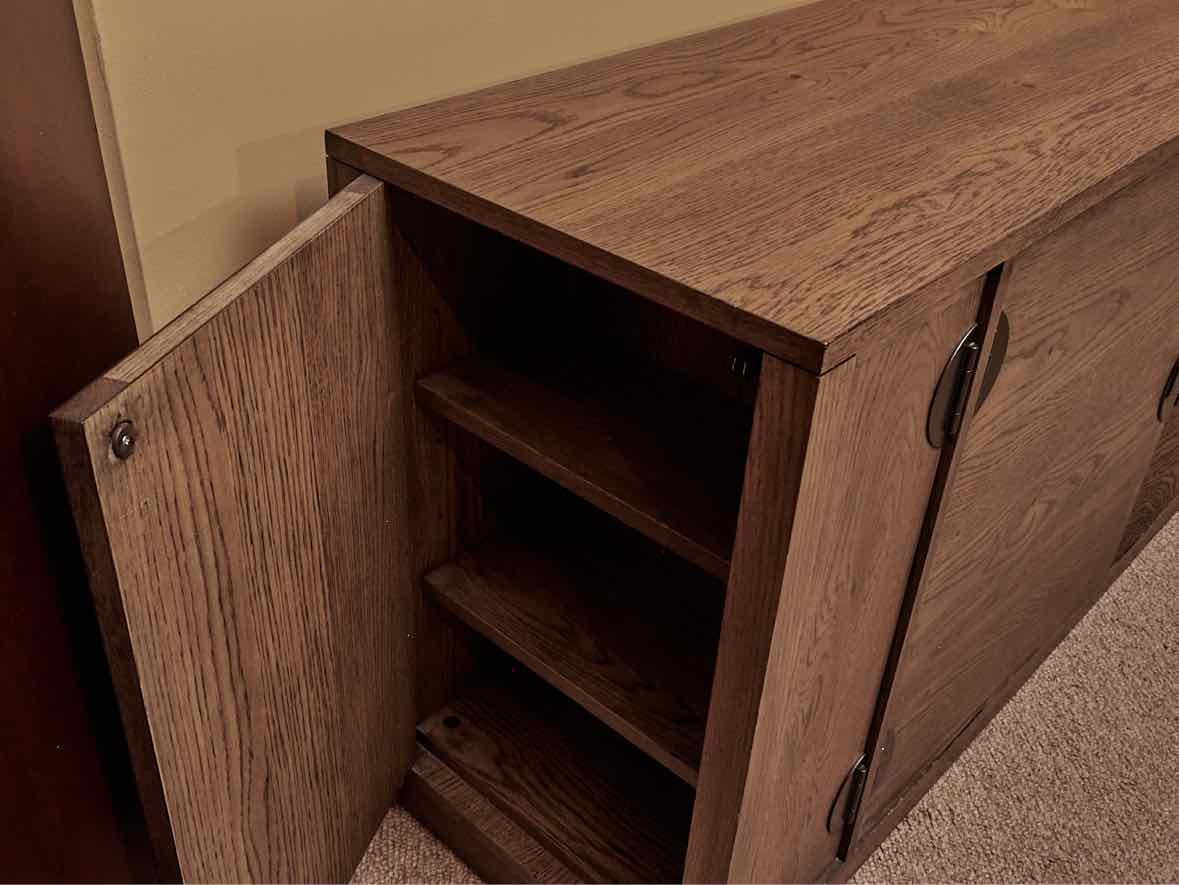 Ethan Allen New Zealand Pine 2 Door 2 Shelf & Side Panel Storage  Media Console