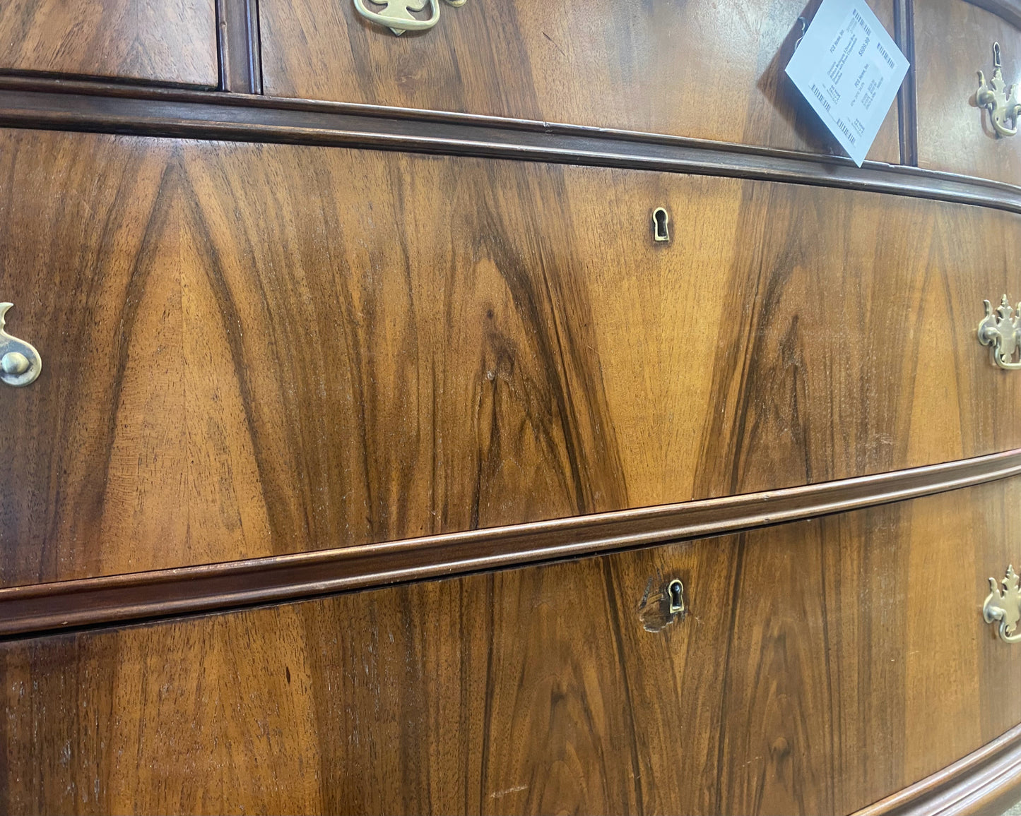 Ribbon Mahogany 5 Drawer Dresser with Brass Chippendale Hardware