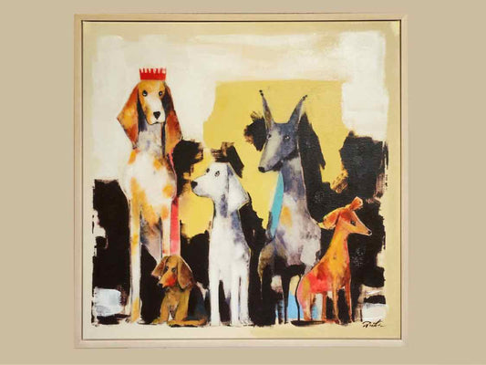 Framed Acrylic Giclee of Dogs on Canvas