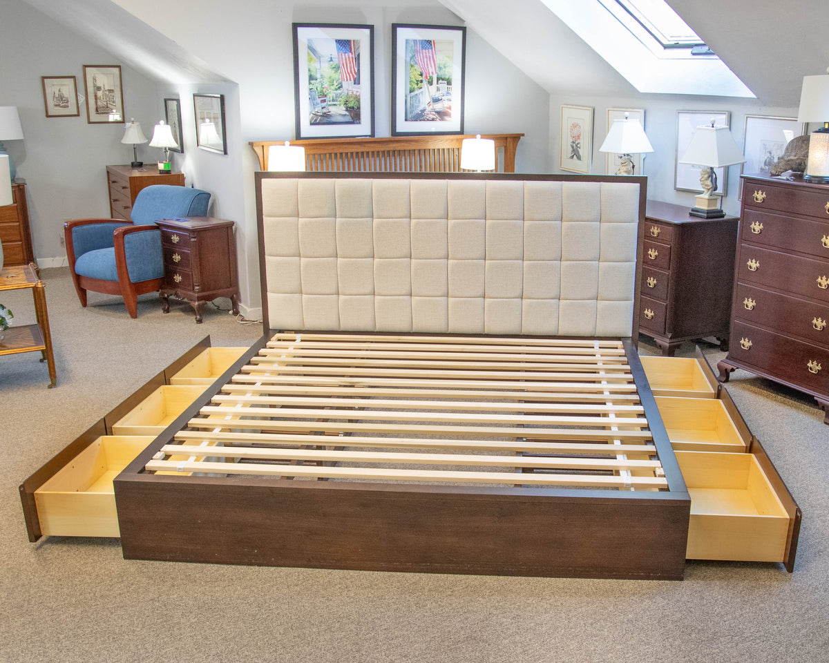 Crate & Barrel Hayden Ivory Tufted Upholstered  King Storage Platform  Bed