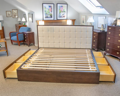 Crate & Barrel Hayden Ivory Tufted Upholstered  King Storage Platform  Bed