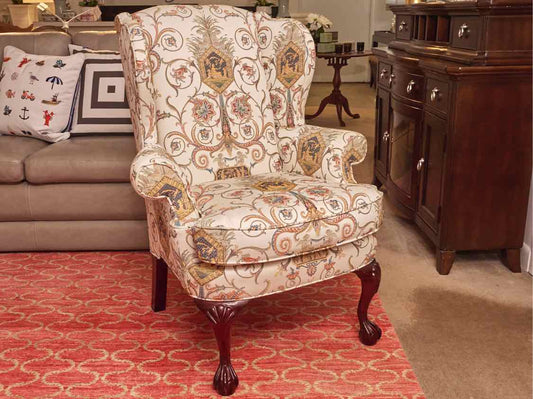 Pair of Statesville Chair Company Upholstered Wing Chairs with Center Medallion