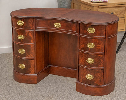 Crotch Mahogany 9 Drawer Kidney Shape Desk