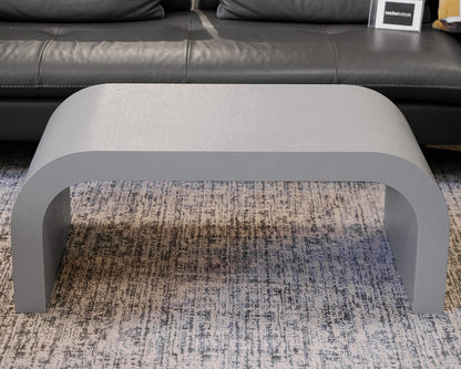 Waterfall Table in Gray Wrapped Lacquered Grass Cloth