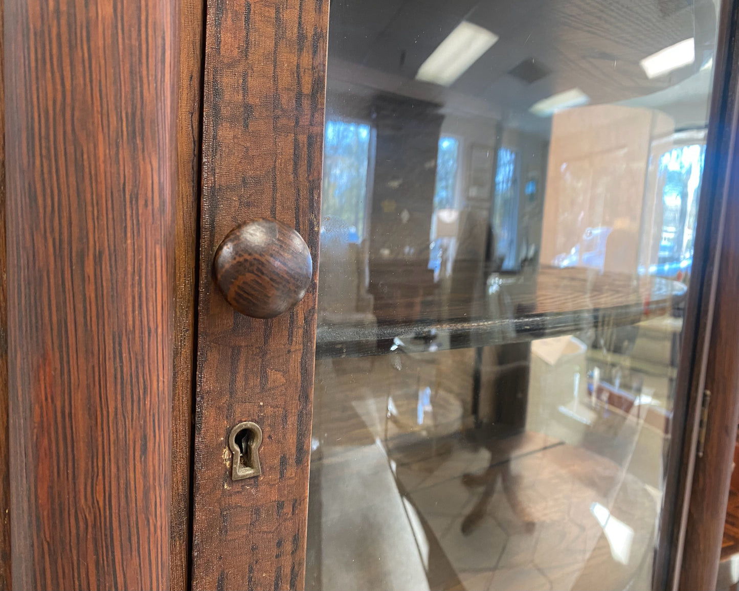 Vintage Oak Display Cabinet with Curved Glass