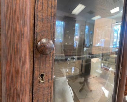Vintage Oak Display Cabinet with Curved Glass