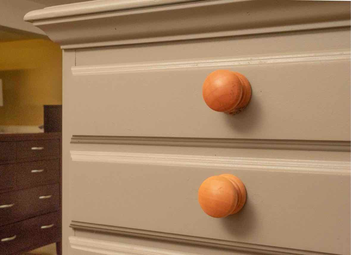 Eucalyptus Green Finish 5 Drawer Chest on Chest with Natural Wood Knobs