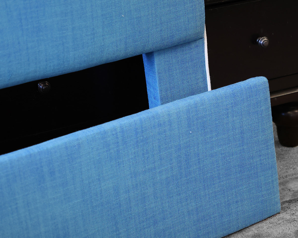 Upholstered Twin Blue Regency Style Bed Frame