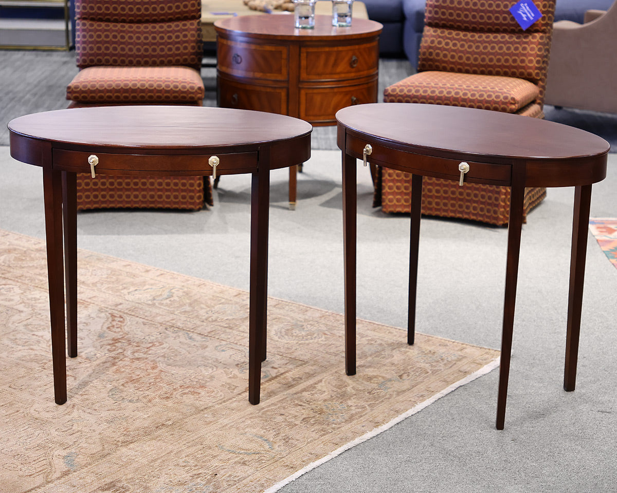 Pair of Oval Shaped Mahogany Side Tables