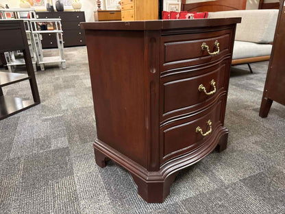 Pair of Mahogany Serpentine 3 Drawer Nightstands with Ornate Handles