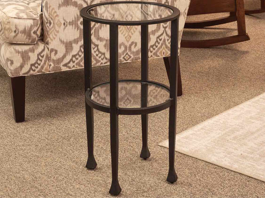 Pottery Barn Round Glass Top Drink Table on Black Iron Frame