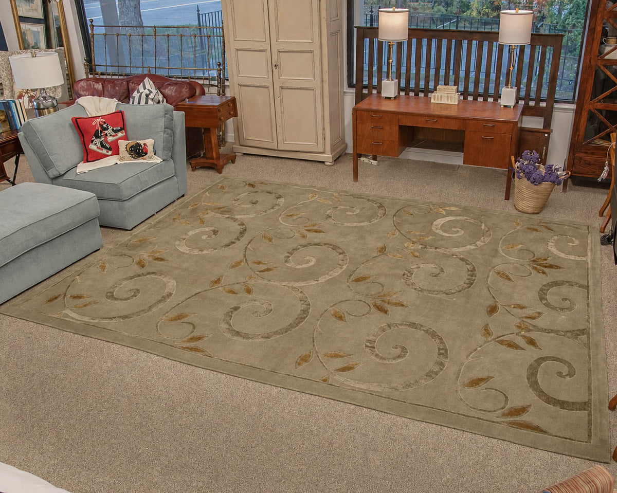 Grey, Green & Gold Area Rug