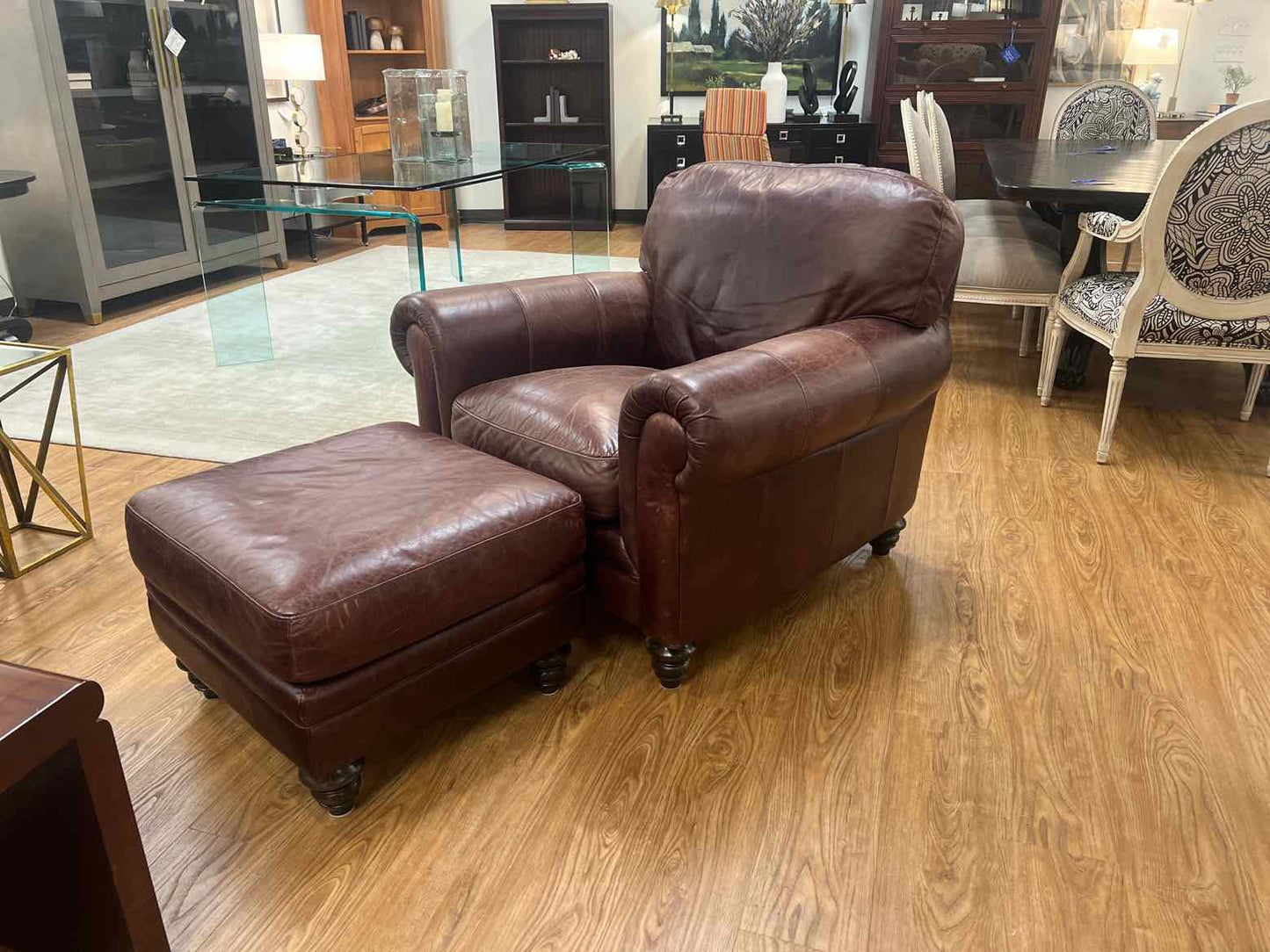 Natuzzi Plum Leather Chair w/ Ottoman