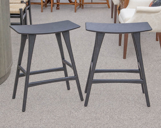 Pair of Ethnicraft "Osso" Black Finish Oak Saddle Seat Counter Stools