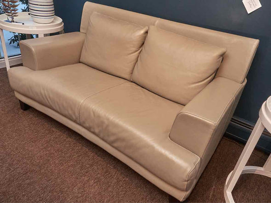 Nicoletta  Taupe Leather Contemporary  Loveseat