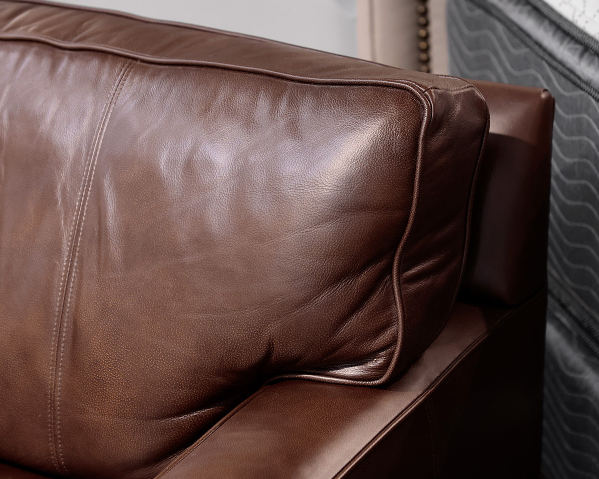 Ethan Allen Brown Leather Club Chair and Ottoman