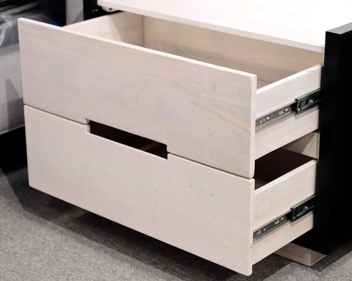 Pair of CB2 Beaufort 30" Whitewashed Wood 2-Drawer Nightstand