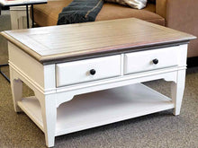 Cocktail Table on Casters with Driftwood Finish Top and White Base