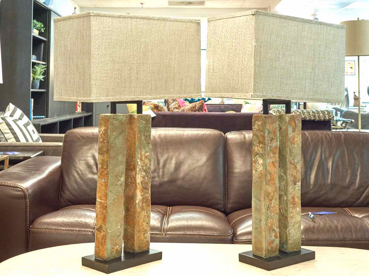 Pair of Stone Column Table Lamps