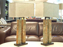 Pair of Stone Column Table Lamps
