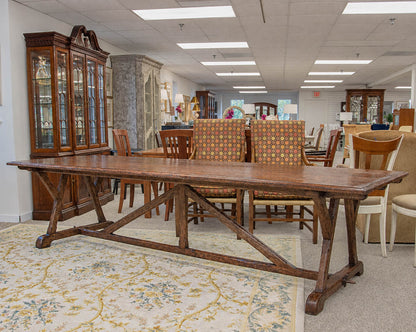 English Oak Trestle Harvest Dining Table