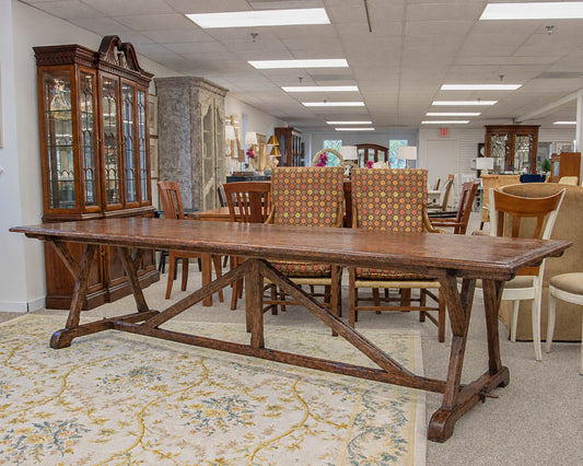 English Oak Trestle Harvest Dining Table