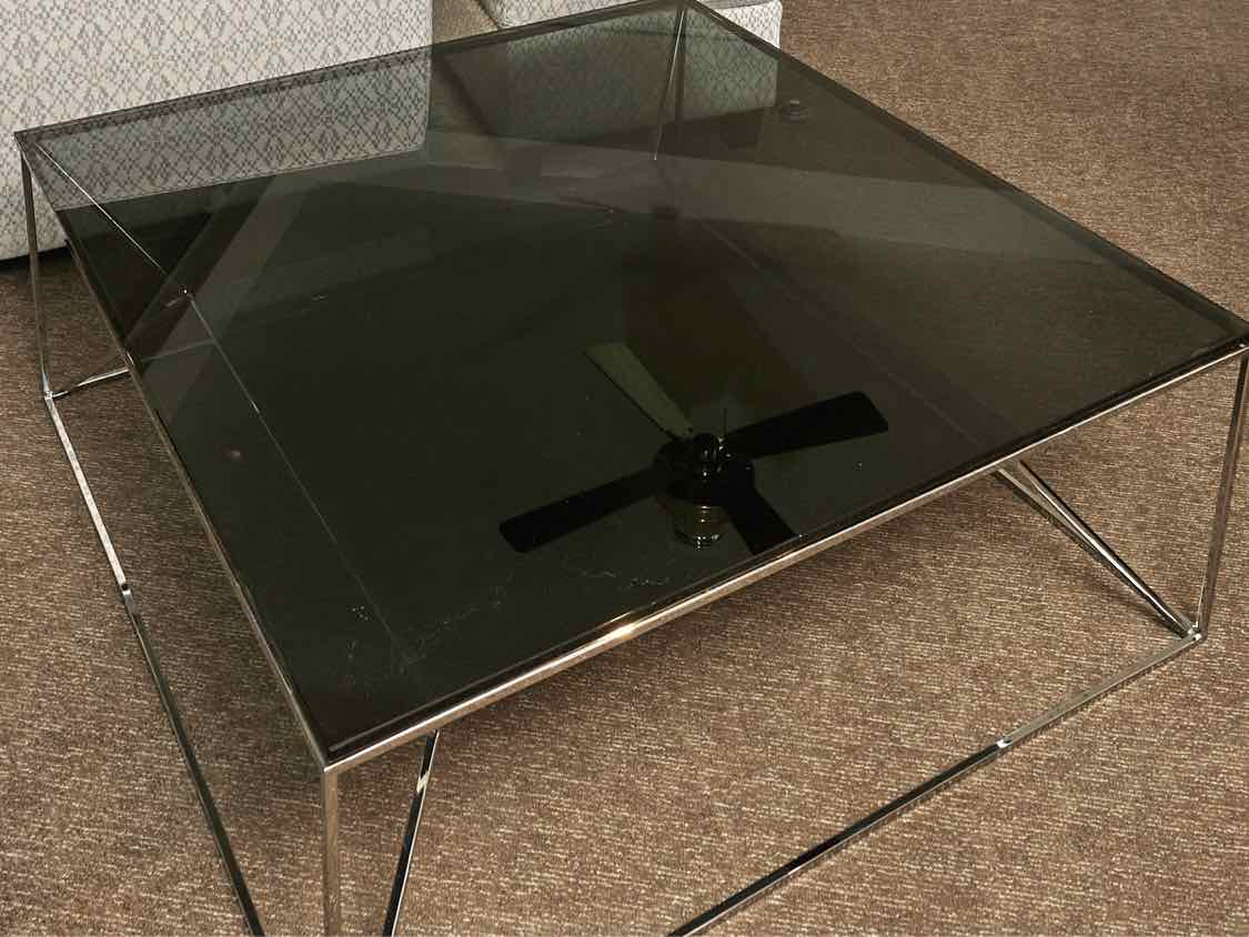 Dark Smoke Square Glass Cocktail Table with Chrome Base