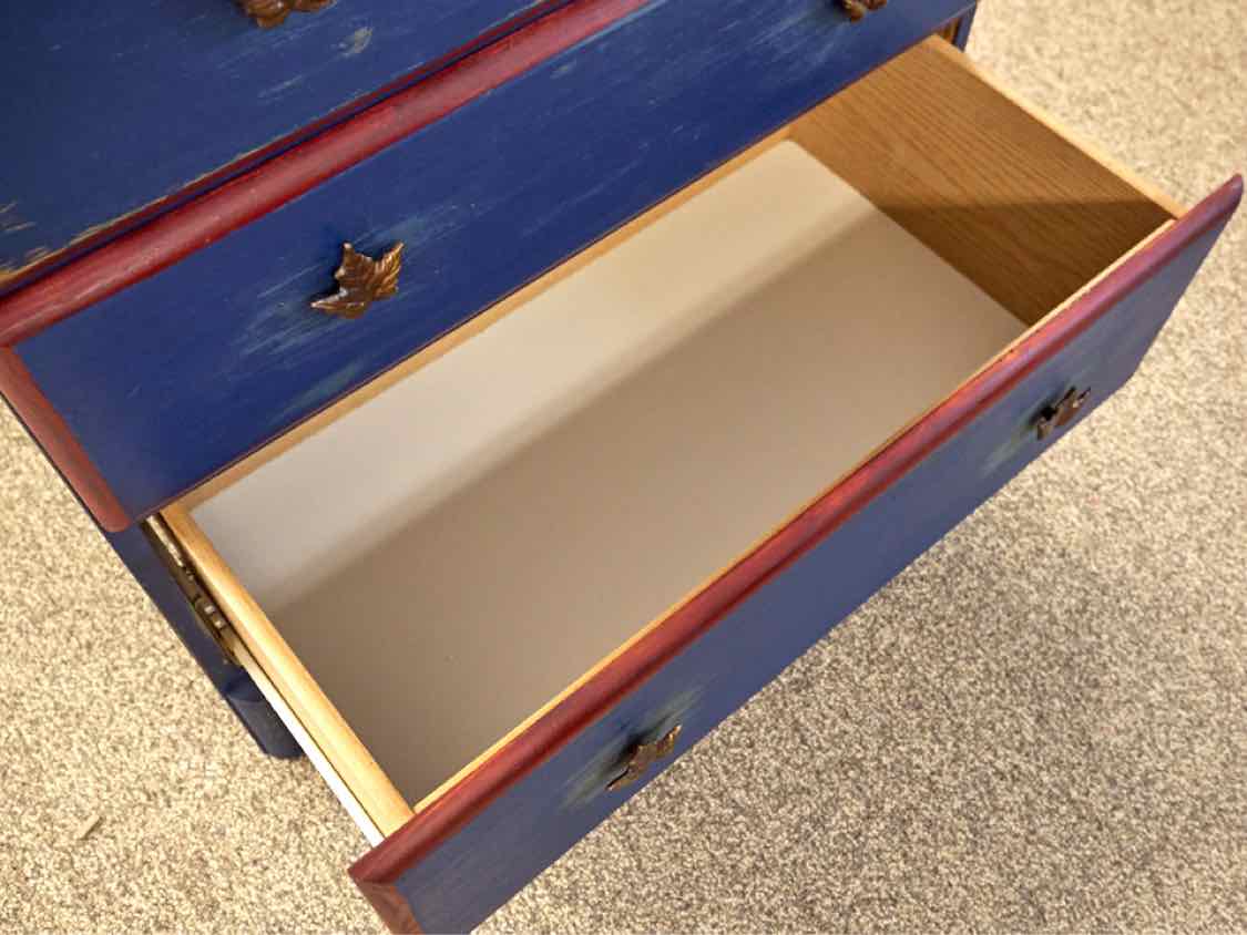 Three Drawer Blue Rub Through Chest W/ Red Accents