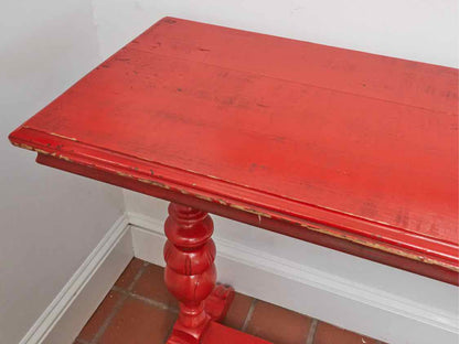 Distressed Red Finish Turned Legs Console
